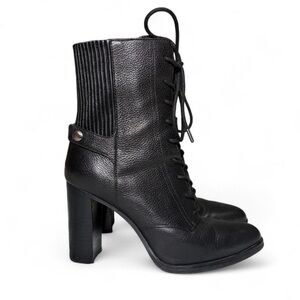 Michael Kors Carrigan Black Leather Lace Up Heeled Ankle Boots Size 7.5